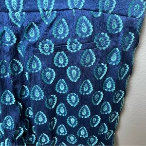 Chloe Cyan Blue Crinkled Silk Jacquard Pleated Pants